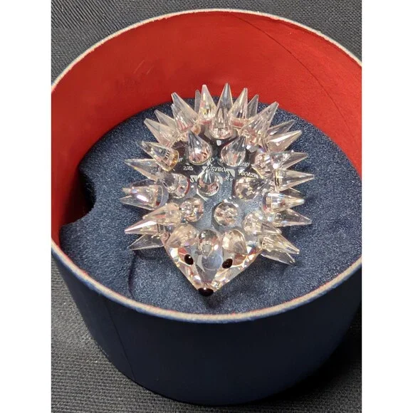 Swarovski Crystal Hedgehog Figurine Spiky Clear w Black Eyes w Box Austria - Picture 7 of 8